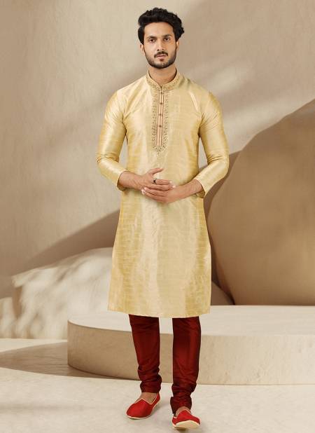 Golden Colour New Designer Function Wear Kurta Pajama Mens Collection 1513